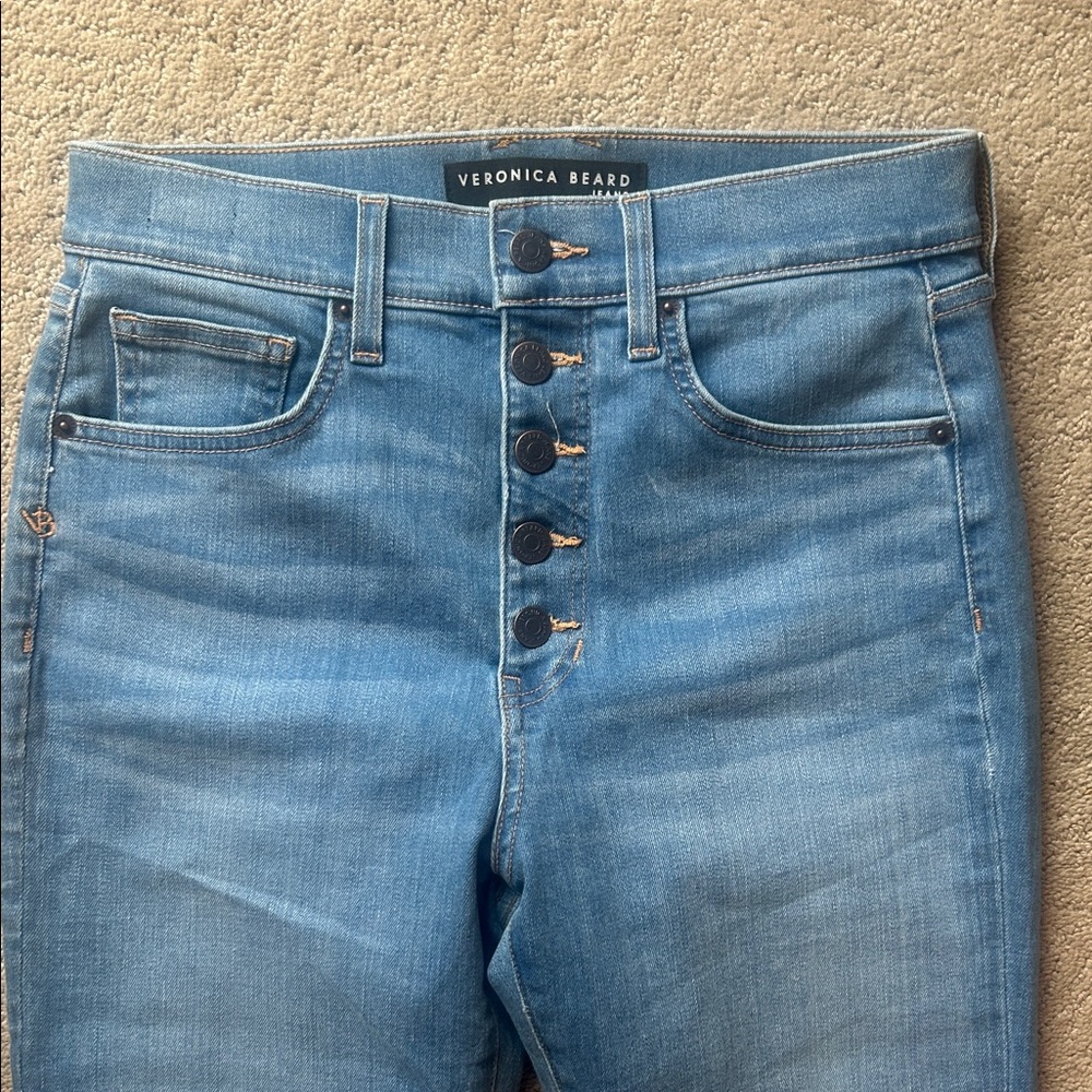 Veronica Beard Mid-Rise Button-Fly Blue Denim Jeans